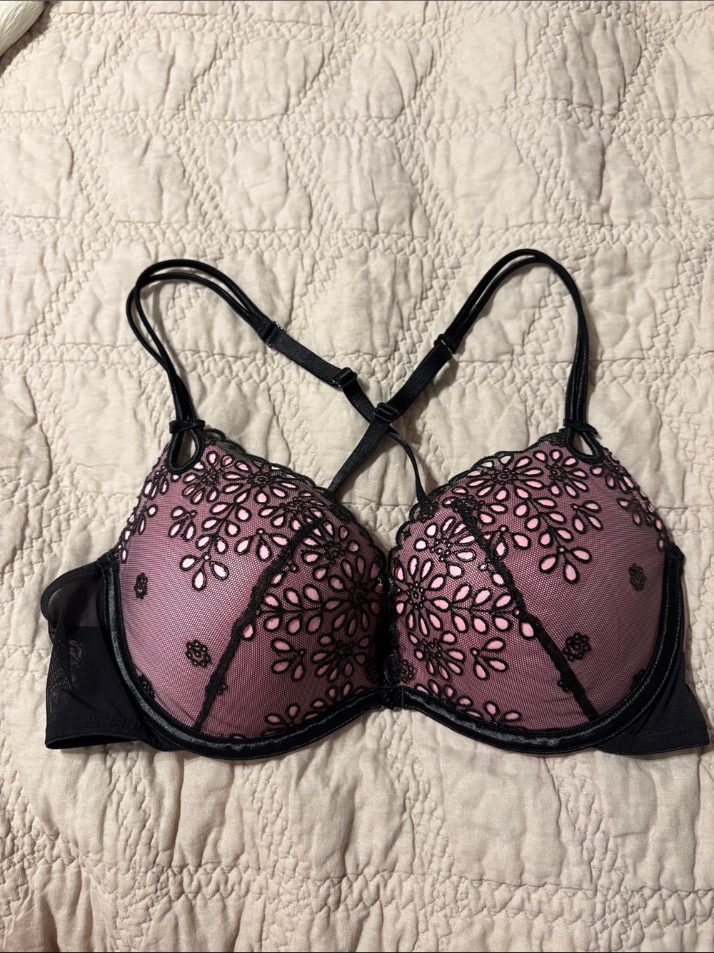 Victoria's Secret Pink Lace Bra with Black Trim